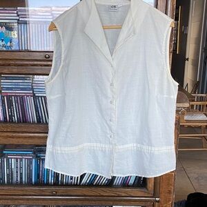 Vintage CB CARRY BACK Cream Linen Short-Sleeve Top Made in Hong Kong Size Large